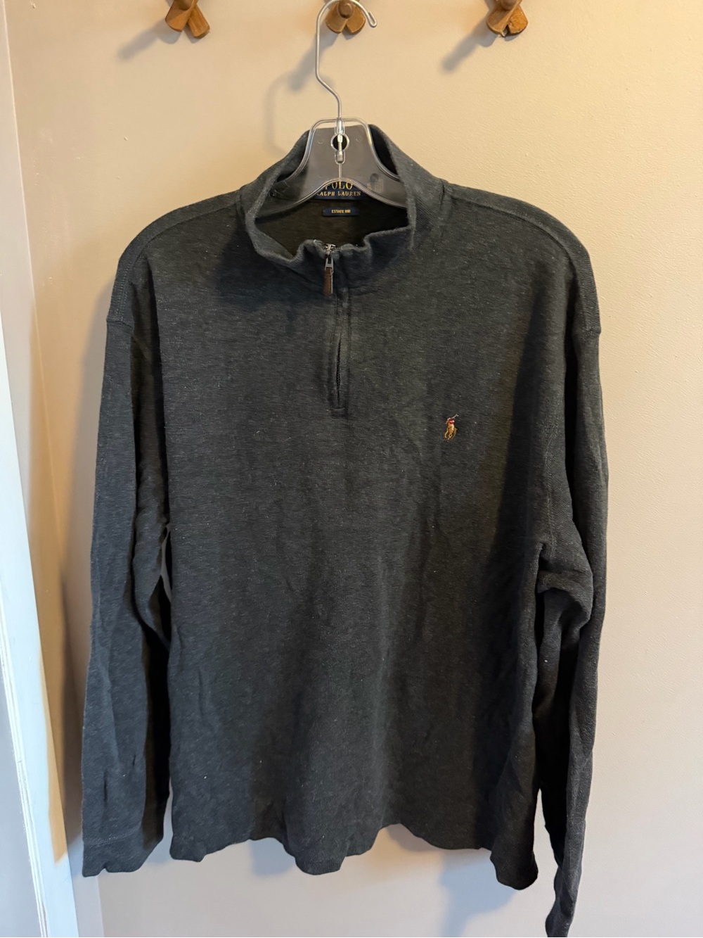 Polo Ralph Lauren Charcoal Grey Estate Rib 1/4 Zip Pullover XL